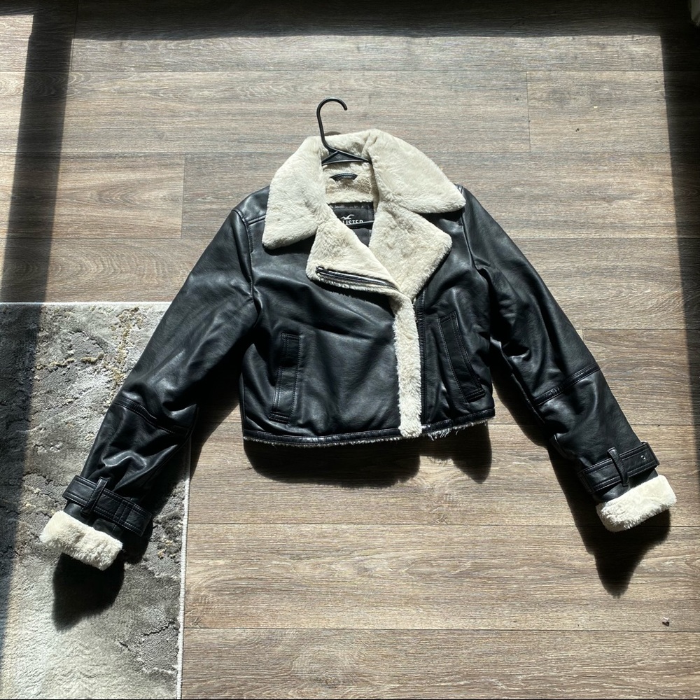Fur Trim Black Leather Jacket